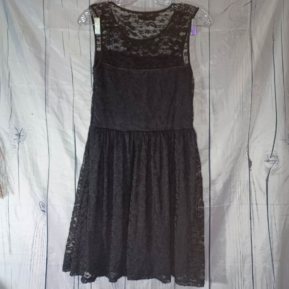 Garage Black Lace Sleeveless Goth Indie Sleeze Whimsigoth Flowy Skater Dress - Picture 9 of 9